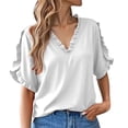 thumbnail image 1 of Camisa de Manga Corta con Cuello en V de las Señoras Casual, de Moda de Color Sólido para el Verano, 1 of 7