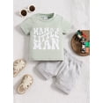 thumbnail image 3 of Musuos Baby Boy Summer 2 Piece Outfits, 6 12 18 24M 3T Round Neck Short Sleeve Letter Print Tops + Elastic Waist Shorts Set, 3 of 10
