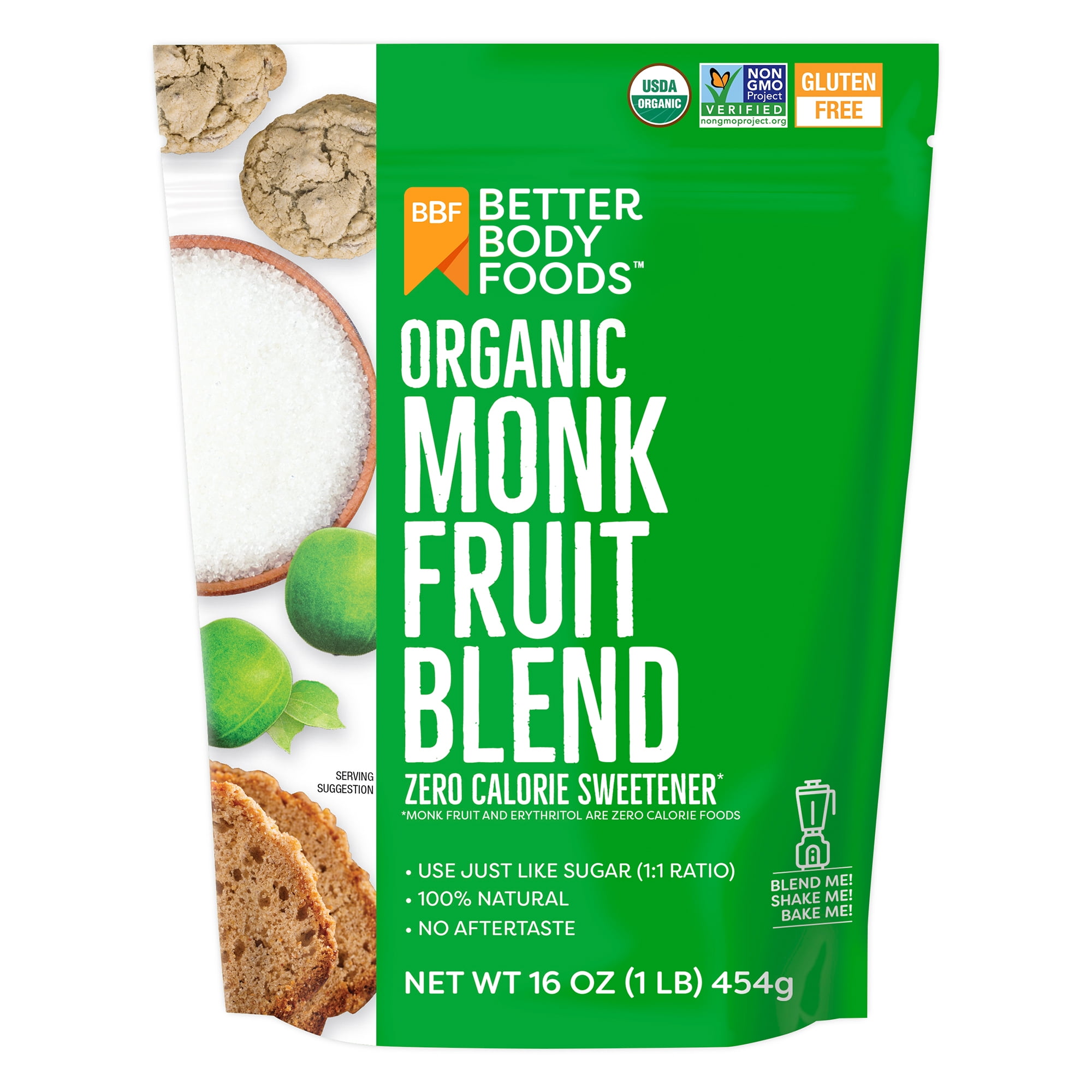 BetterBody Foods Organic Monk Fruit Sweetener Blend, Sugar Substitute, 16oz