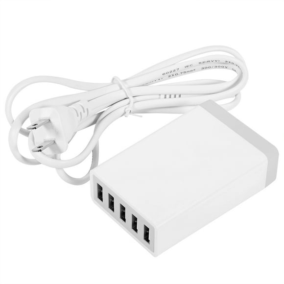 ZOUSSIQI 5 Port USB Charger Charging Station with Power Cable Multi Port Quick Charge White EL225#46376