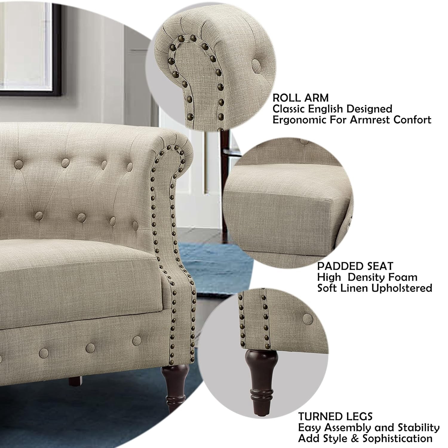 Loveseat Sofa for Living Room - Long Couch in a Box, Love Seat for Small Area, Couches for Living Room