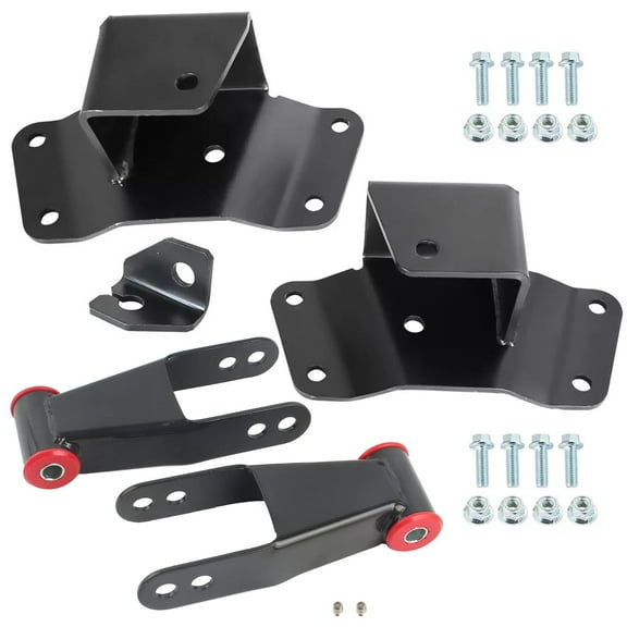 BST BSSP 4" Rear Drop Lowering Kit with Shackles Hangers and brake line bracket For 1988-1998 Chevy GMC C2500 Silverado Sierra 2WD