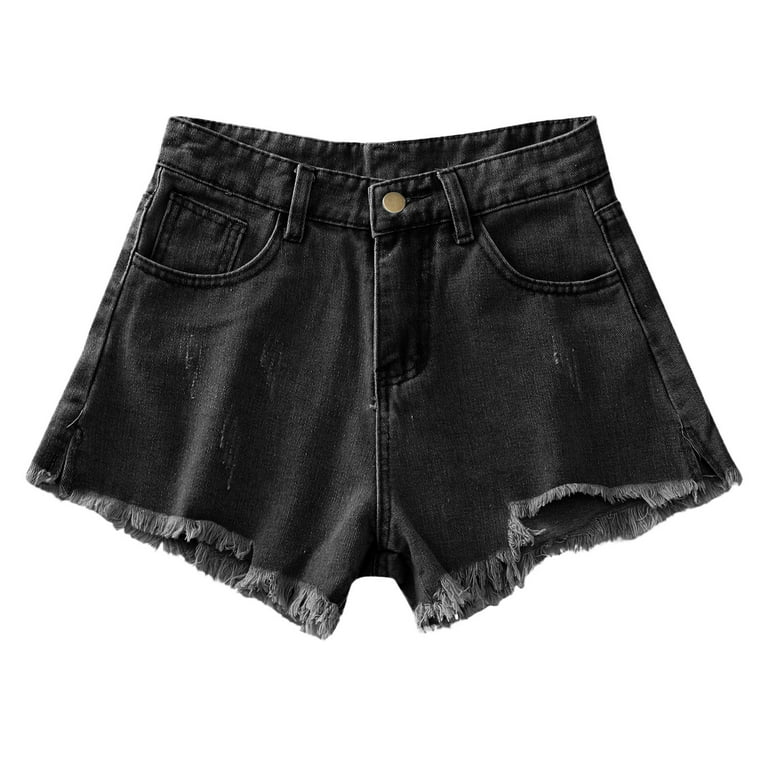 High Waisted Ripped Frayed Edge Denim Hotpants Shorts Black
