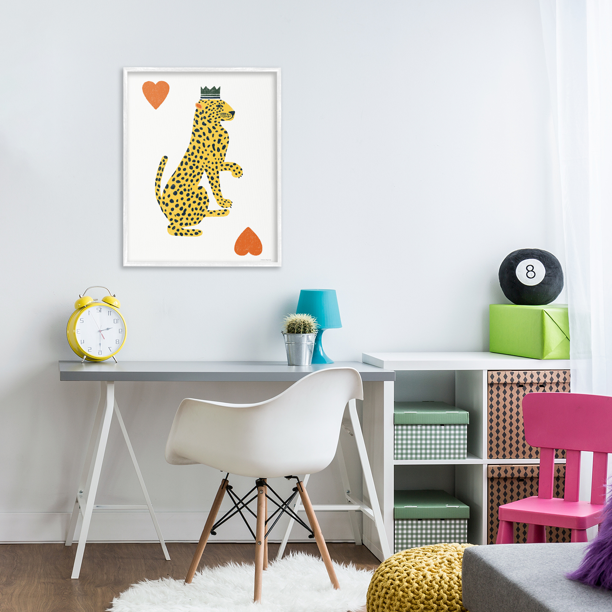 Leopard & Hearts Card White Framed Giclee Art, design by Svetlana Aleynikova
