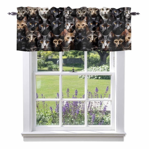 Cat Valances for Windows, Pet Animal Valance Window Treatment Rod Pocket Short Curtains Valances for Kitchen Bathroom 42"W x 18"L