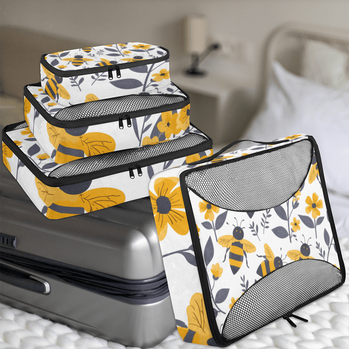 Floral Packing Cubes 4 Pcs Set, Packing Organizers for Suitcases with Ventilated Mesh, Lightweight Travel Luggage Organizers