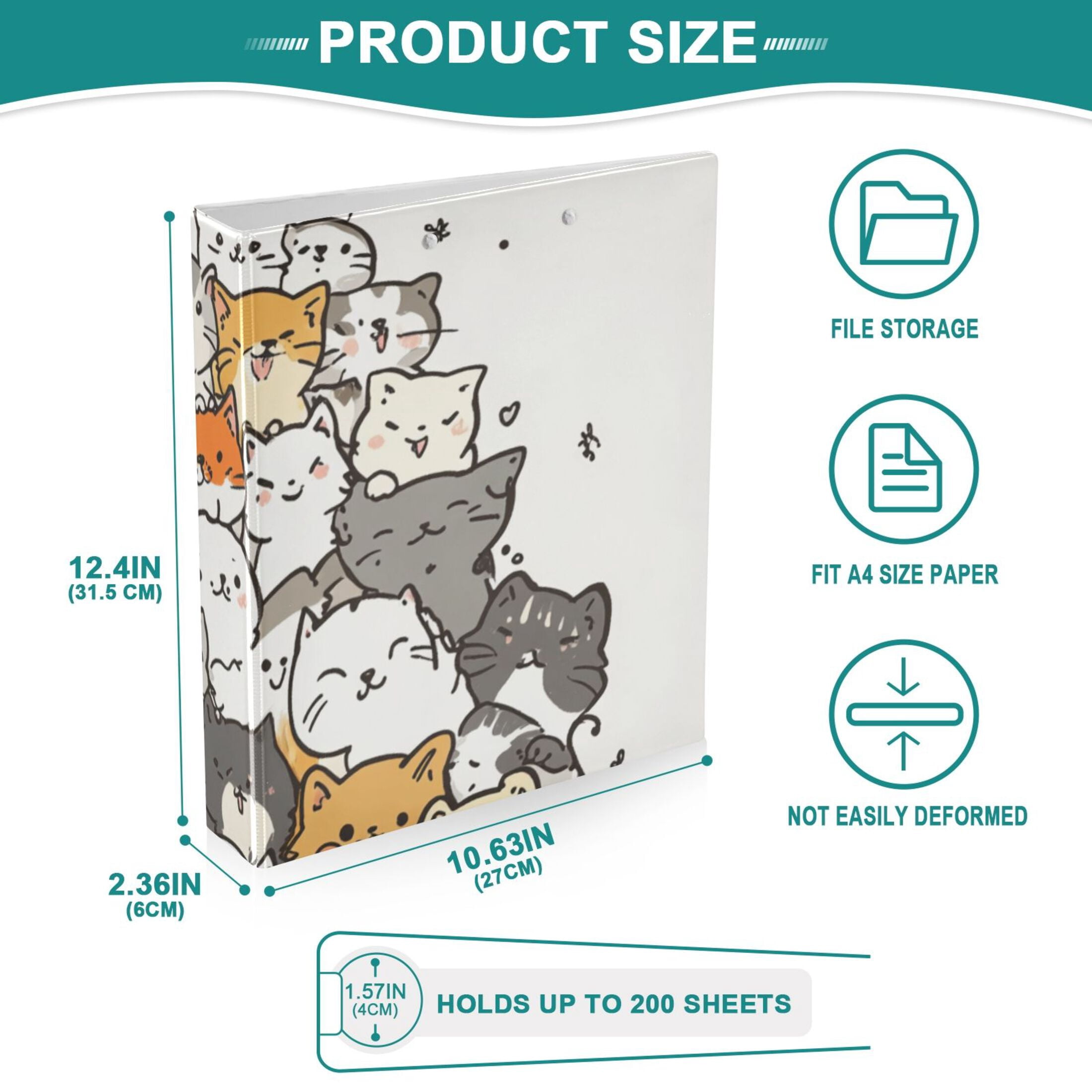 Christmas Tree Cats 3 Ring Binders 1.5 inch Hardcover File Folders with Interior Pockets A4 Size Organizer for School Office Hospital