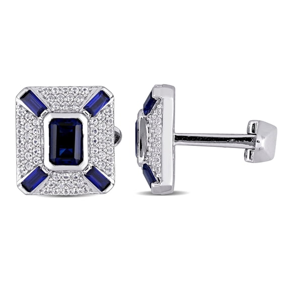 Everly Men's Created Sapphire Sterling Silver Cufflink