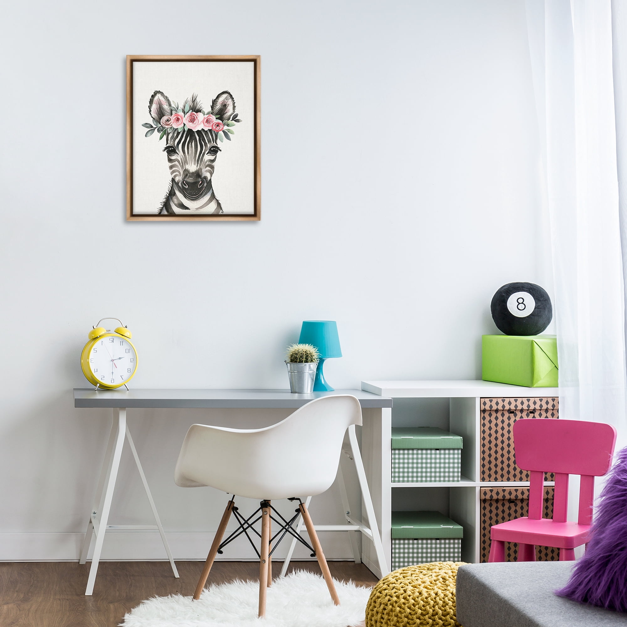 Stupell Industries Nursery Floral Zebra Animals Painting Brown Floater Framed Canvas Art Print Wall Art, 17 x 21