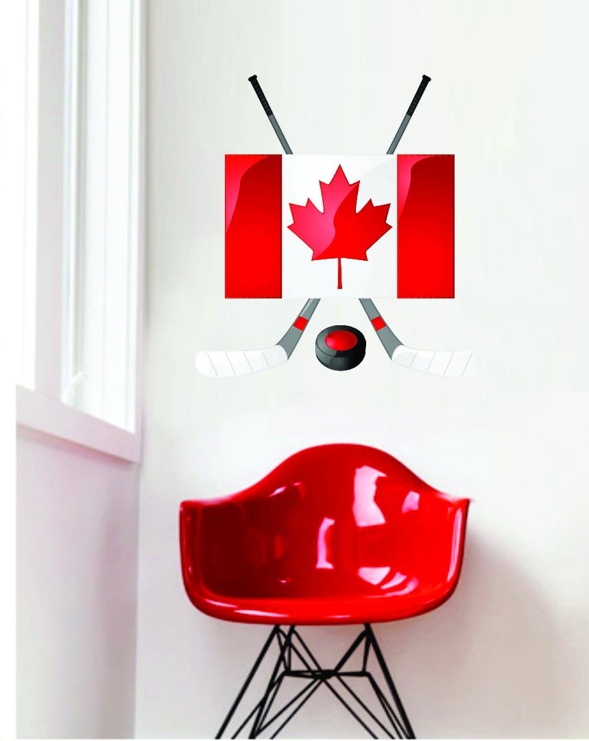 Living Room Art Canadian Canada Flag Hockey Sticks & Puck 20x30