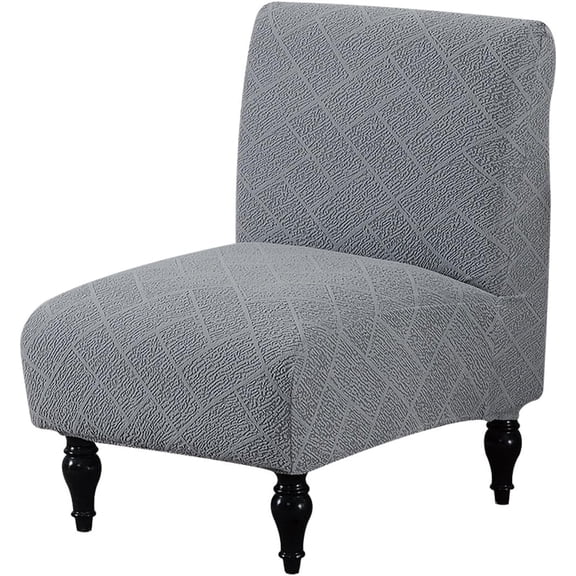 Armless Accent Chair Cover Stretch Slipper Chair Cover Without Arms Jacquard Armless Chair Slipcover Furniture Protector Covers for Living Room Bedroom Hotel, 1 Pack, Light Gray