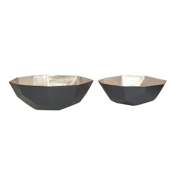 A&B Home Diamond Cut Aluminum Bowls - Set of 2 - Silver/Black
