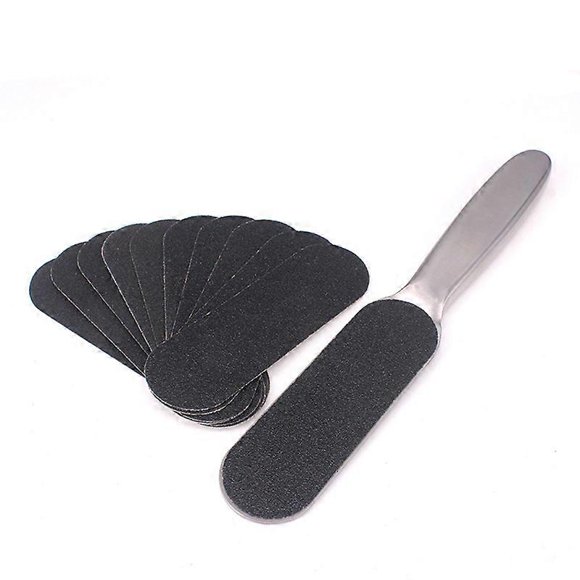 Pedicure Foot File and Callus Remover for Hard Skin Professional, Stainless Steel Foot File with Ten Free Refills Grit Double Sided Replacement Pads E