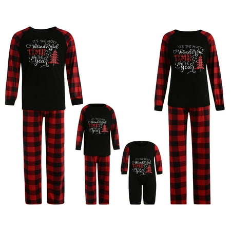 

Inevnen Matching Family Pajamas Sets Merry Christmas PJ s Plaid Long Sleeve Tee and Bottom Loungewear