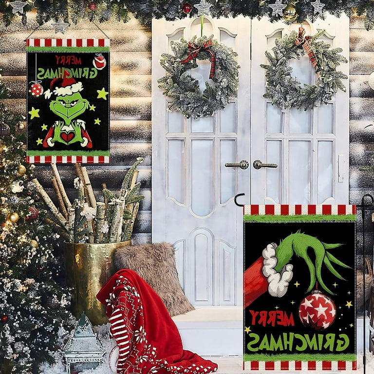 IRmm 2PCS Grinch Christmas Garden Flags, 12 x 18 Inch Double Sided