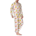 thumbnail image 2 of Honeii Flamingo And Pineapple Pattern Mens Pajamas Set,2pcs Men's Lounge Long Sleeve Sleep Shirt and Pajama Bottoms Sleepwear Set,Mens Pjs Sets-Large, 2 of 7