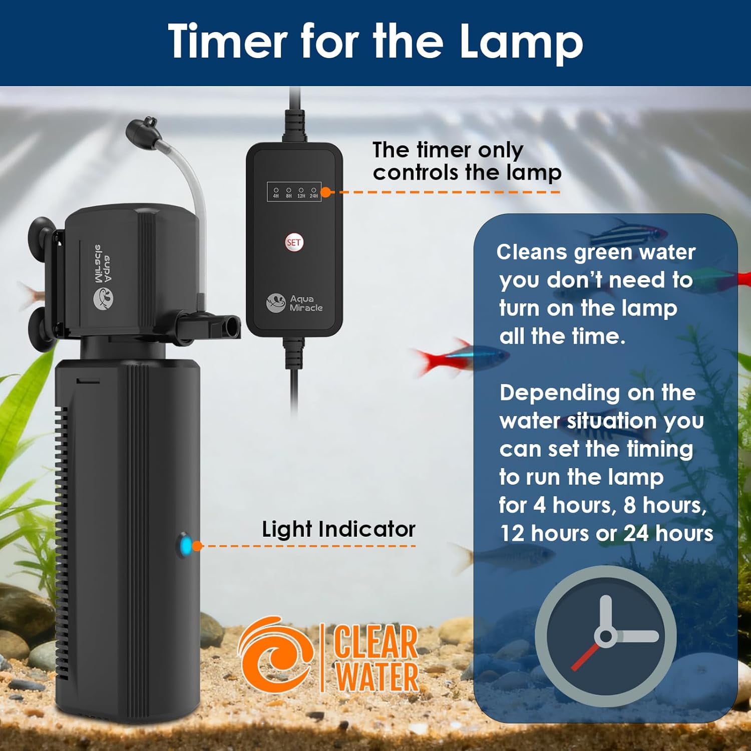 Tawatiler Aquarium Filter with U - V Light, 4 in 1 Fish Tank Filter with Timer for Green Water, Turtle Filter with Aeration & Rainfall Mode Green Water Cleaning Filter Pump for Aquarium 10-30 Gallon