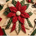 thumbnail image 5 of Festive DIY Fabric Patchwork Wreath Kit, Quilt‑Pattern Poinsettia Craft Supplies, Hand‑Making Material Set for Home Holiday Ornament Project, 5 of 8