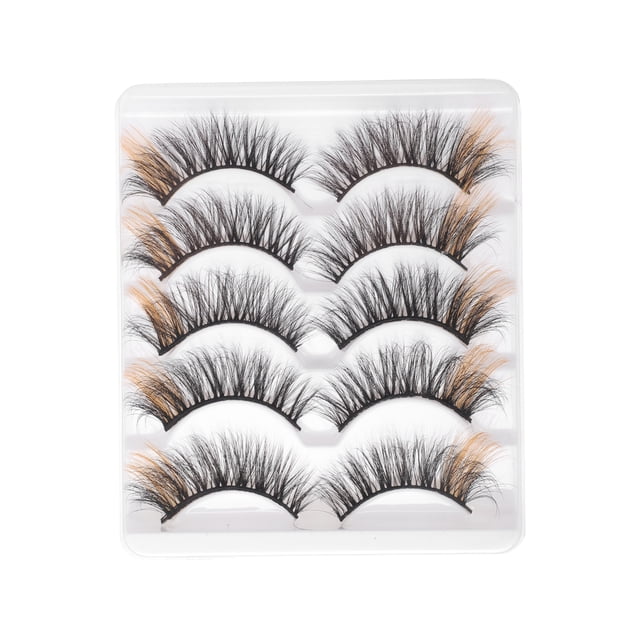 Unique Bargains 5 Pair 3D Mixed Color False Eyelashes for Makeup Orange