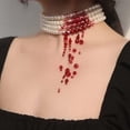 thumbnail image 6 of Leeye Halloween Pearl Choker Necklace, Gothic Dripping Imitation Pearl Necklace with Red Tassel, Vampire Jewelry for Halloween Party, 6 of 8