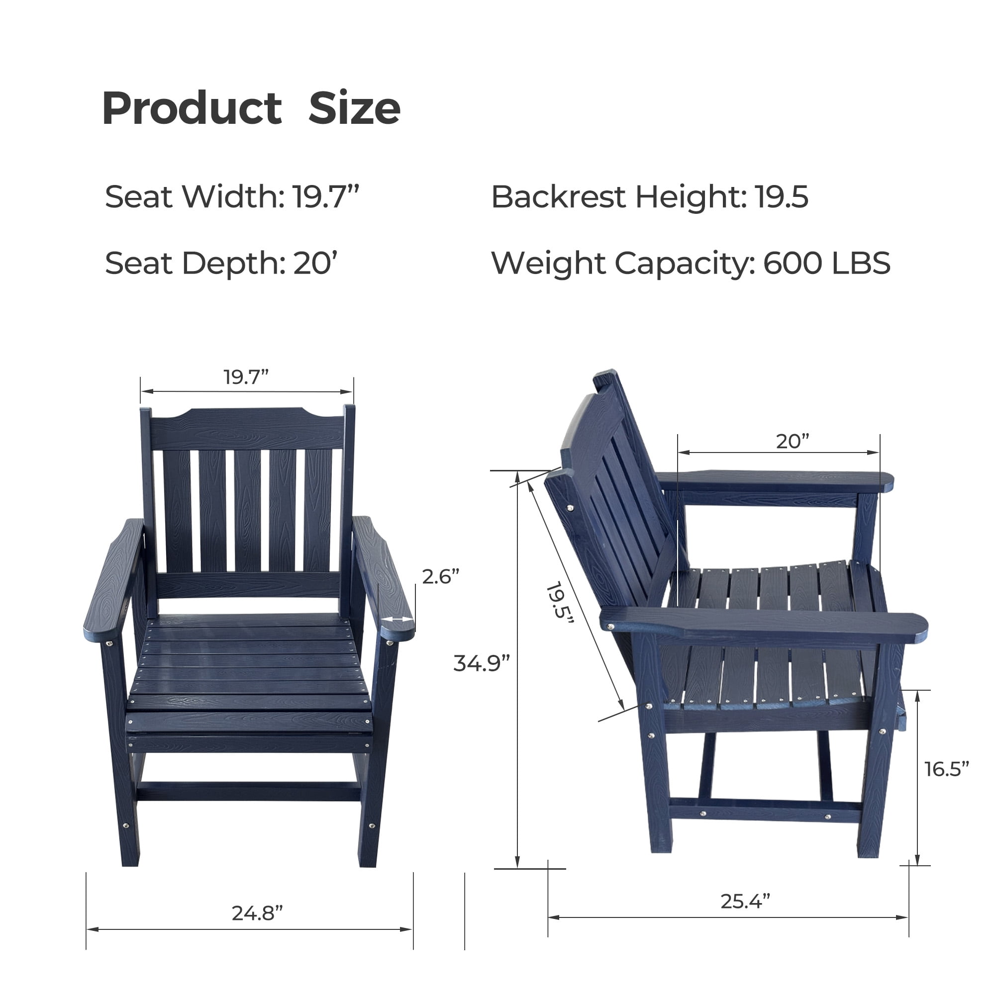 Innovaze Poly Lumber Patio Dining Chair, HIPS Outdoor Ladder Back Chair, Weather Resistant (Navy Blue, 2 Piece)