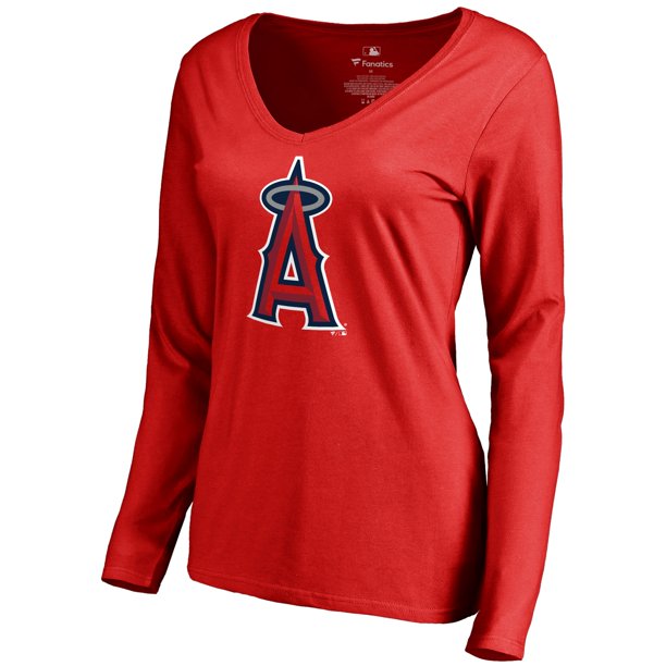 Los Angeles Angels Women's Team Color Primary Logo VNeck Long Sleeve T