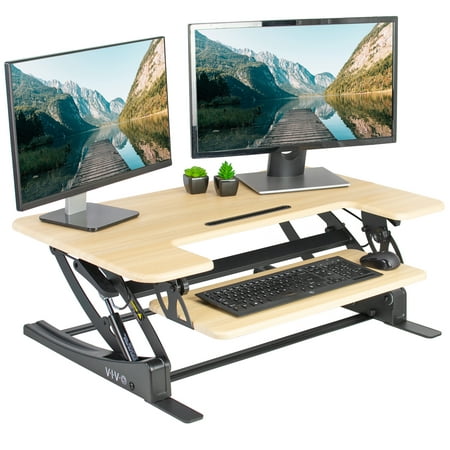 Vivo Oak Height Adjustable Stand Up Desk Converter 36 Sit To