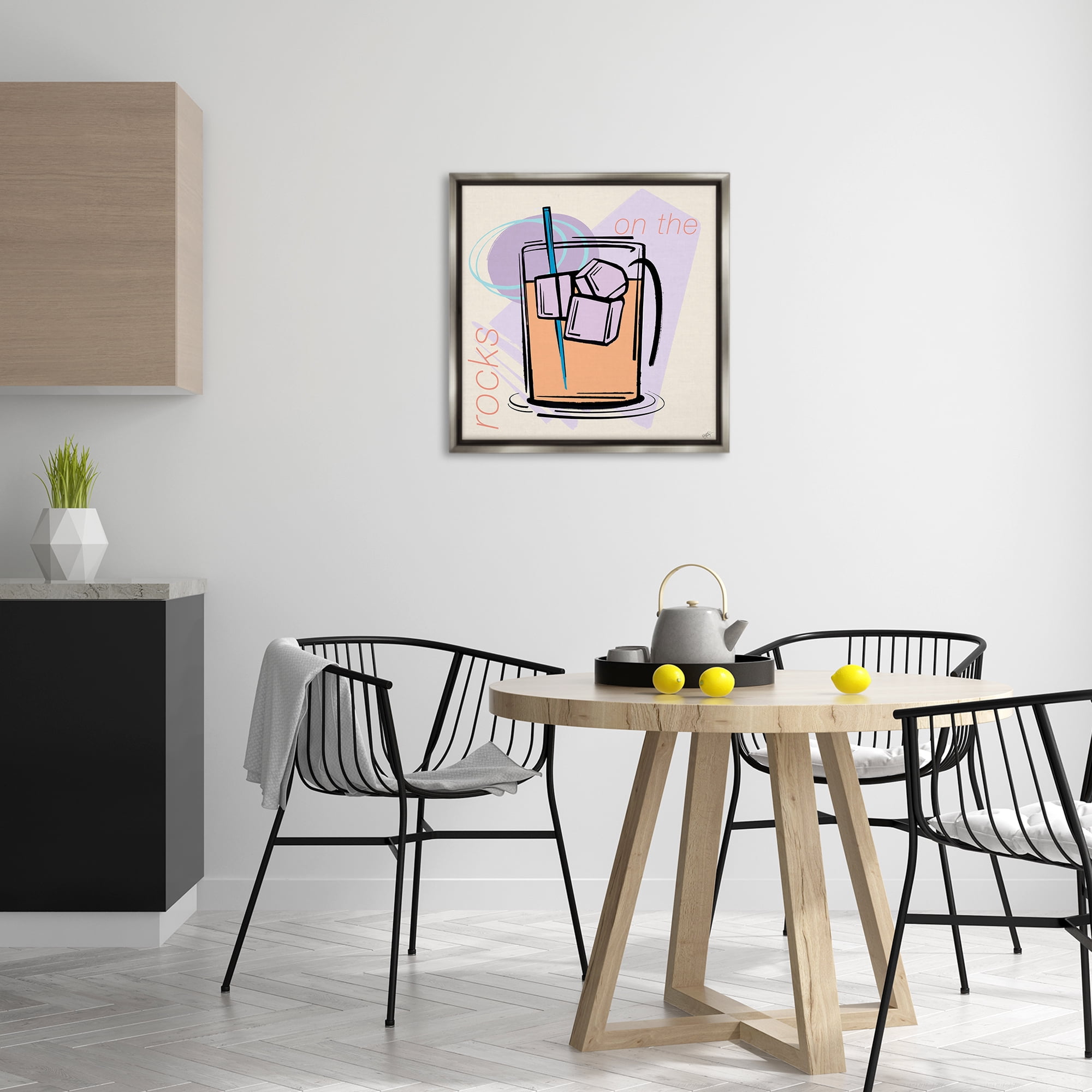 Stupell Industries On The Rocks Drink Food & Beverage Painting Gray Floater Framed Canvas Art Print Wall Art, 25 x 25