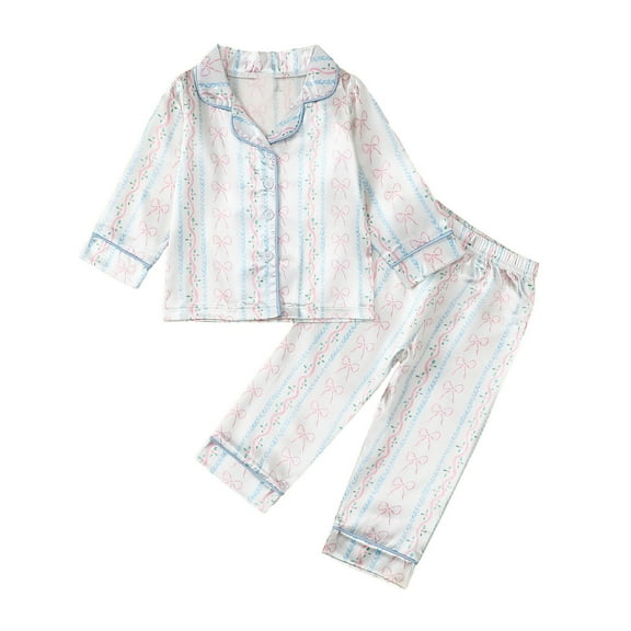 WhouRiu Infant Girls Sleepwear Outfits Long Sleeve Soft Shirts Pants Children Spring Satin Cozy Homewear Outfit Set Blue,Size 18-24 M