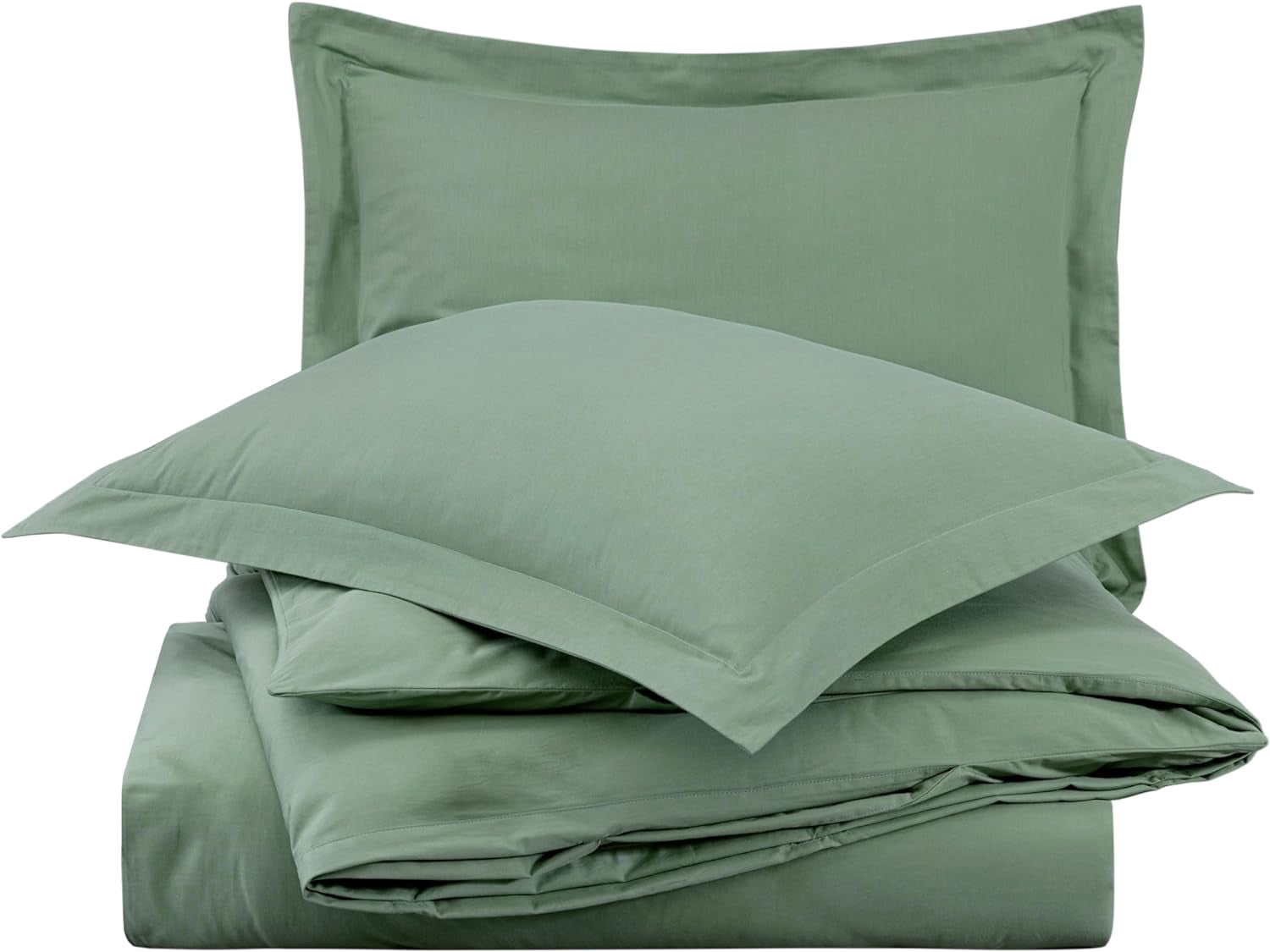 Chezmoi Collection Solid Sage Green 100% Cotton Duvet Cover Set King Size, 3-Piece Luxury Soft Breathable Smooth Cooling 250TC Cotton Twill Comforter Cover with Button Closure