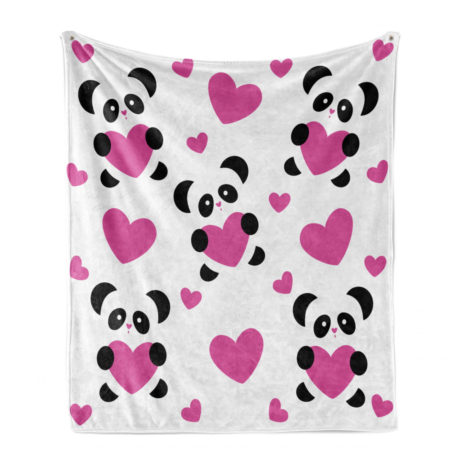 Love Soft Flannel Fleece Throw Blanket, Day of Love Pandas and Hearts  Cartoon Cheerful Wildlife Fun Art, Cozy Plush for Indoor and Outdoor Use,  50