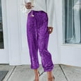 thumbnail image 2 of UJNDER Carnival Women's Sequin Casual Pants Party Fashion High Waist Drawstring Leggings Style Purple S, 2 of 7