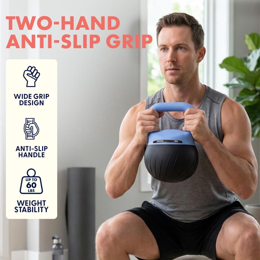 Squatz Soft Drop Kettlebell Set – 15, 20 & 25 lb Weights with Cushioned Base, Wide Grip Handle, Floor-Safe Design for Strength Training & Full Body Home Workouts