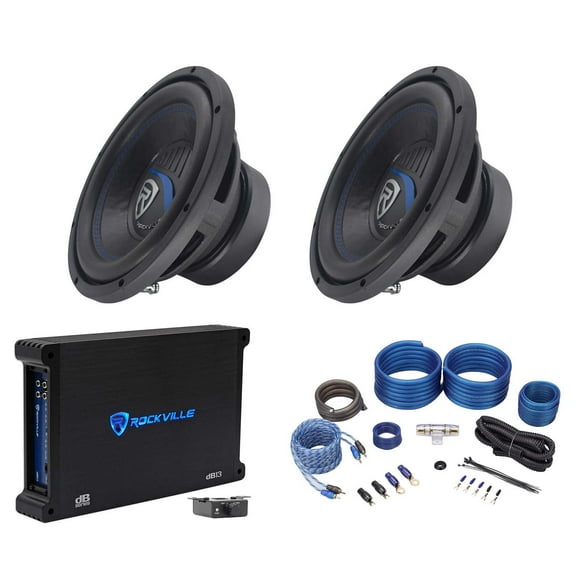 (2) Rockville K5 W10K5S4 10" 1200w 4 Ohm Car Subwoofers Mono Amplifier Amp Kit