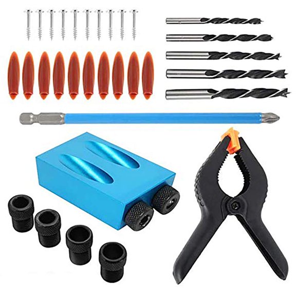 Pocket Hole Jig Dowel Drill Joinery Kit with Clip and Screwdriver Carpenters Wood Woodwork Guides Joint Angle Tool Carpentry Locator Craft DIY WoodWorking Wood 34Pcs