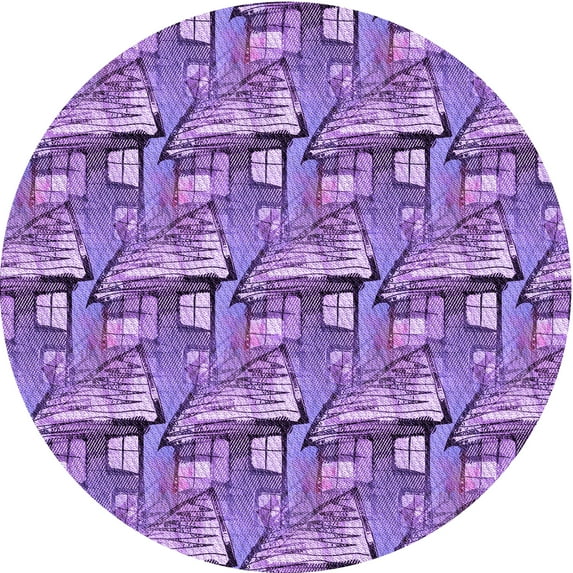 Ahgly Company Machine Washable Indoor Round Transitional Bright Lilac Purple Area Rugs, 4' Round