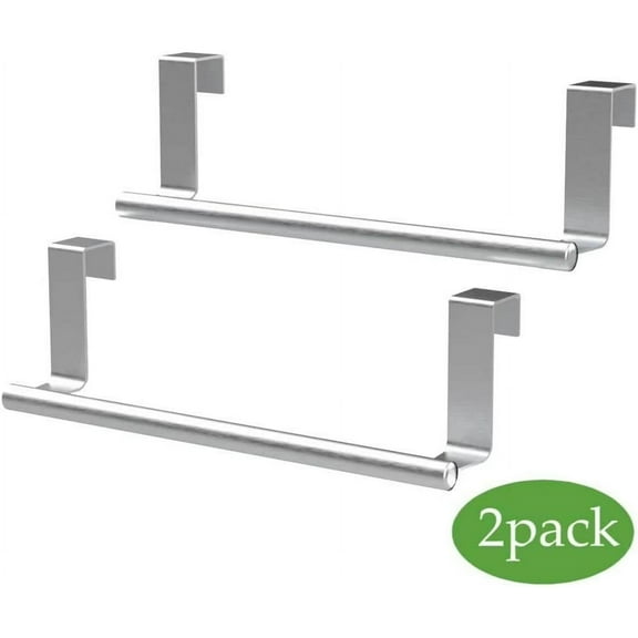 Kitchen Cabinet Towel Holder, 9" Professional Over Cabinet Towel Bar Rack, Universal Fit On Cupboard Doors, Stainless Steel Hand Towel and Washcloth Rack for Bathroom and Kitchen, 2 Pack Silver