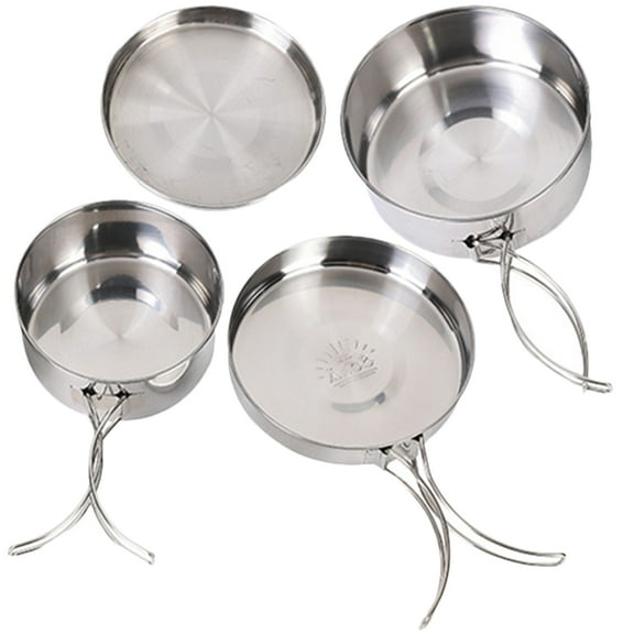EXHUMKY Camping Kitchen Set Stainless Steel Hiking Cookware Outdoor Portable 1 Set