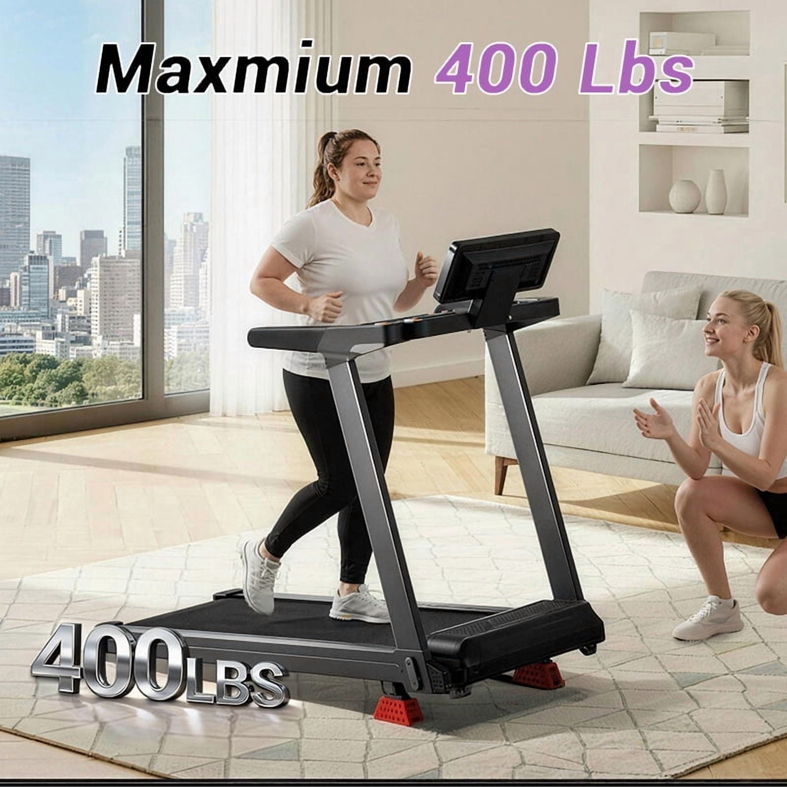 LEZEE 20% Maunal Incline Treadmill, Foldable Home Treadmill with Quiet 3.5 HP Motor, 400LBS Capacity