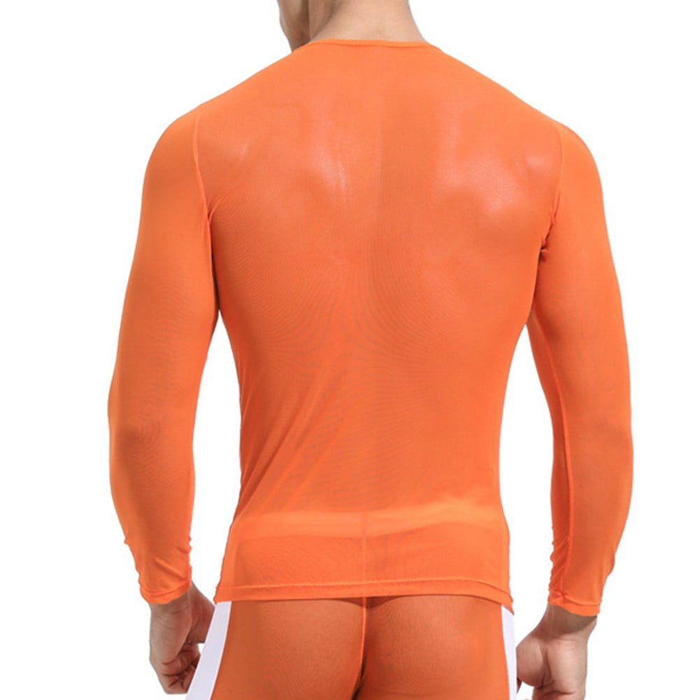 orange mesh long sleeve top