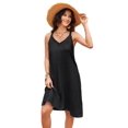 thumbnail image 3 of Fiophy Women's 100% Linen Sleeveless V Neck Halter High Low Midi Dresses with Pockets Summer Casual Beach Flowy Dresses, Black, L, 3 of 7