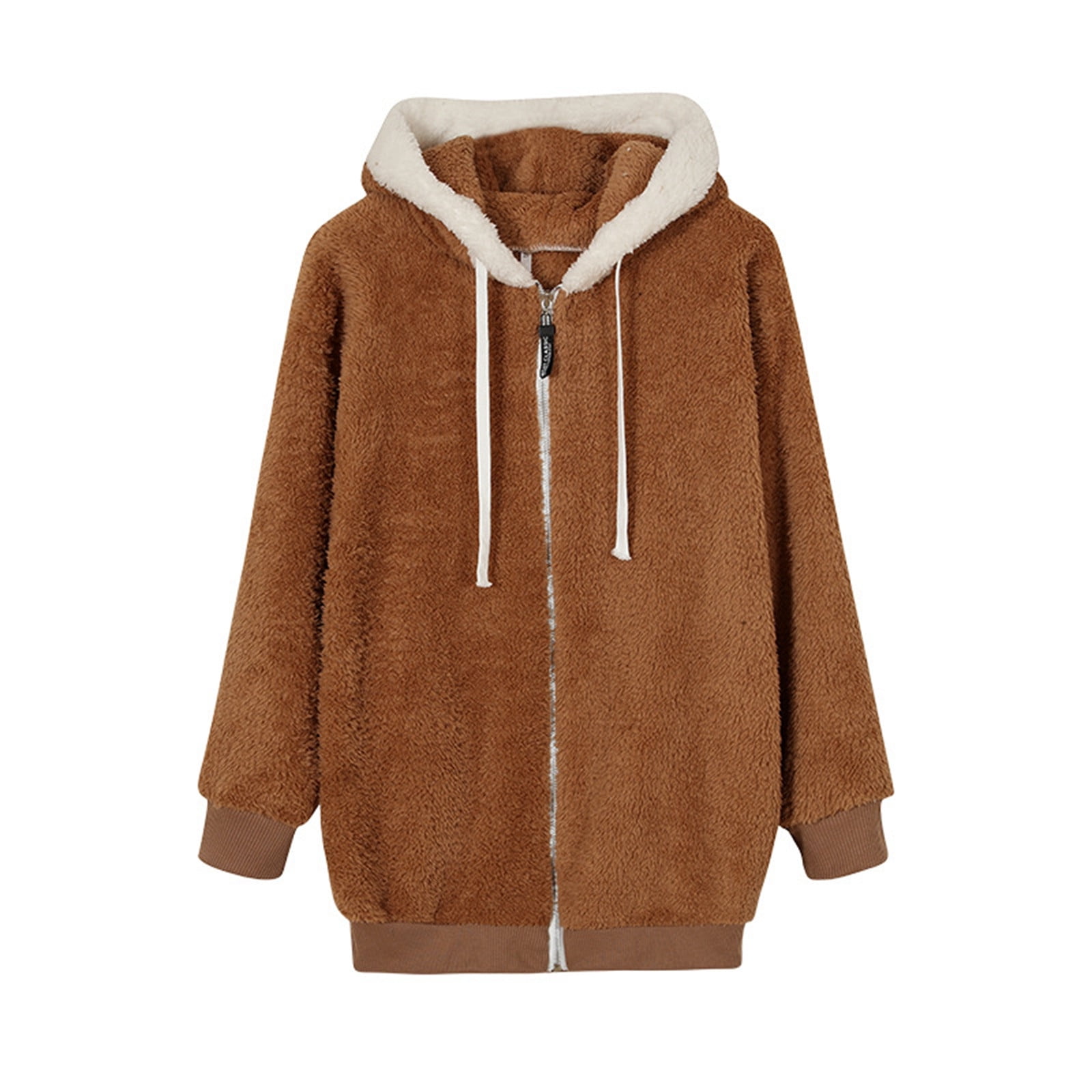 【LOULOUSEOUL】Winter Zip-up Fur Jacket (Brown) YOUSNH Women's Relax Fit Furry Zip up Hoodie Coat Winter's