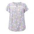 thumbnail image 4 of GRACE & GRANDEUR Women's Plus Size Easter Floral Printed Blouse Notch Neck Lace Trim Tops Ruffle Sleeve Summer Casual Top 2X Light Purple, 4 of 6