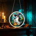 thumbnail image 4 of Halloween Suncatcher, 7.87 Inch Round Acrylic Window Hanging Decor, Ghost with Witch Hat & Pumpkin Design, Creates Rainbow Light Refraction, Halloween Home and Party Ornament, 4 of 6