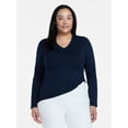 thumbnail image 2 of Time and Tru Women's Slim V-Neck Tee with Long Sleeves, Sizes XS-XXXL, 2 of 6