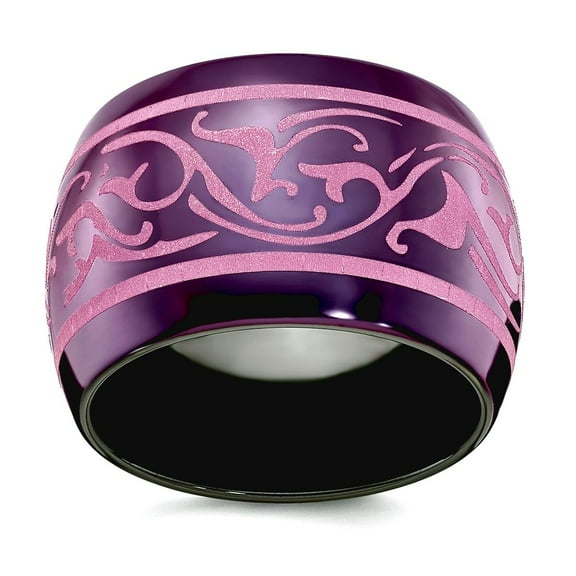 Black Titanium Polished Anodized Pink Domed 16mm Band Size 6.5 Ring for Women and Men - 11.9 Grams
