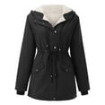 thumbnail image 1 of Kcodviy Women Drawstring Hoodie Coat Warm Jackets for Women Faux Winter Warm inside Woman Fuzzy Jacket Fleece Padded Jacket Slim Jackets Fleece for Women Zipper Jacket, 1 of 8