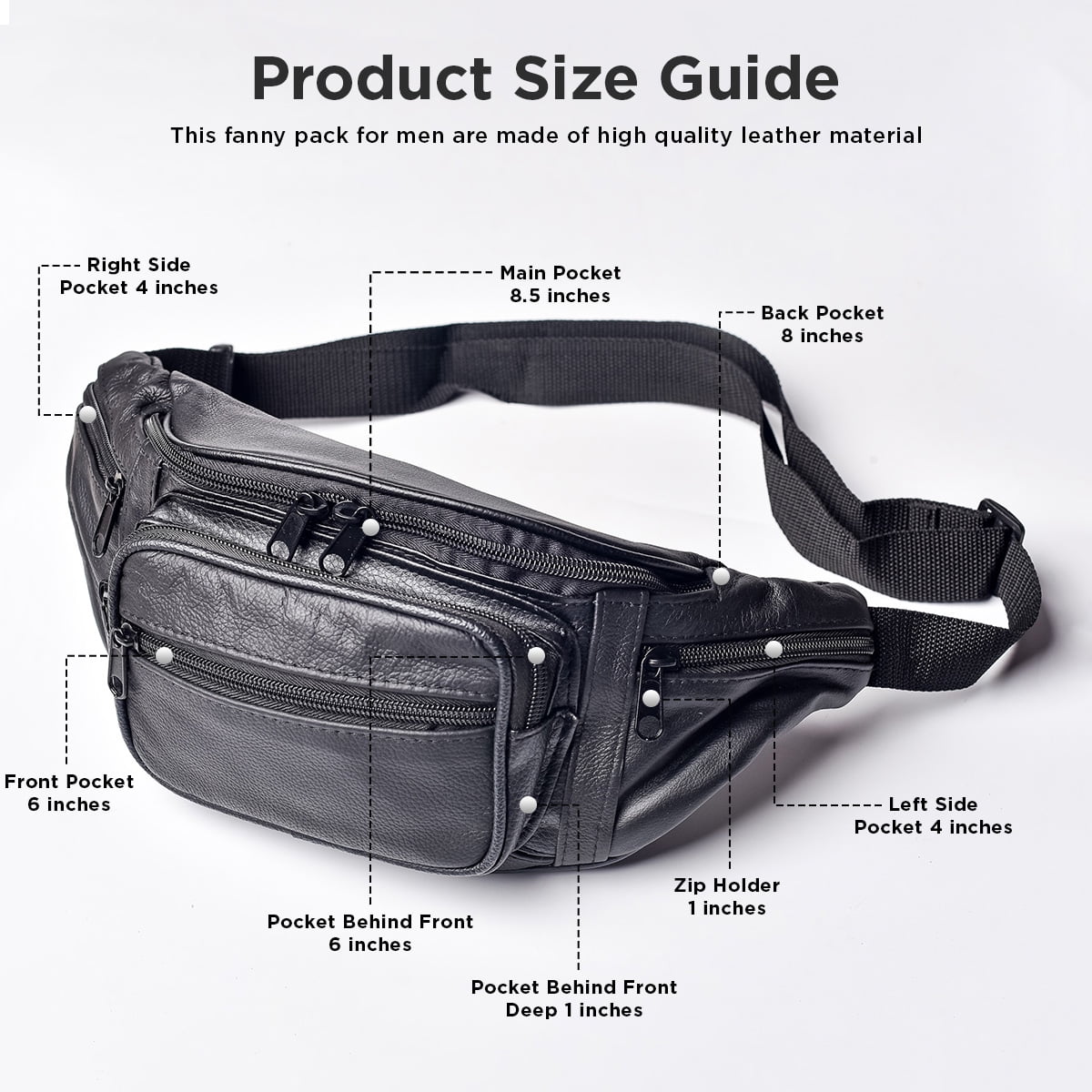 Fanny Pack Leather Waist Bag Hip Belt Zipper Pouch Pocket Travel Sport for MenFanny Pack Leather Waist Bag Hip Belt Zipper Pouch Pocket Travel Sport for Men
