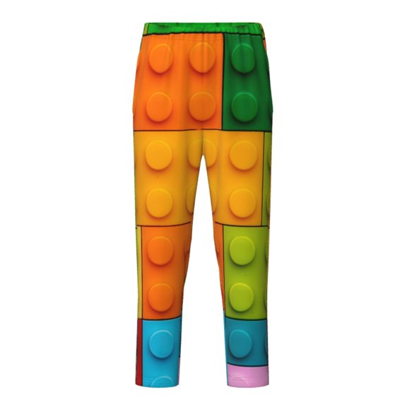 Xecao Colorful Building Blocks Print Teenagers' Pajama Pants Long Sleep Pants Soft Elastic Waist Pajama Bottoms Elastic waist with 2 Pockets 5-16 Years-XS(5-6)