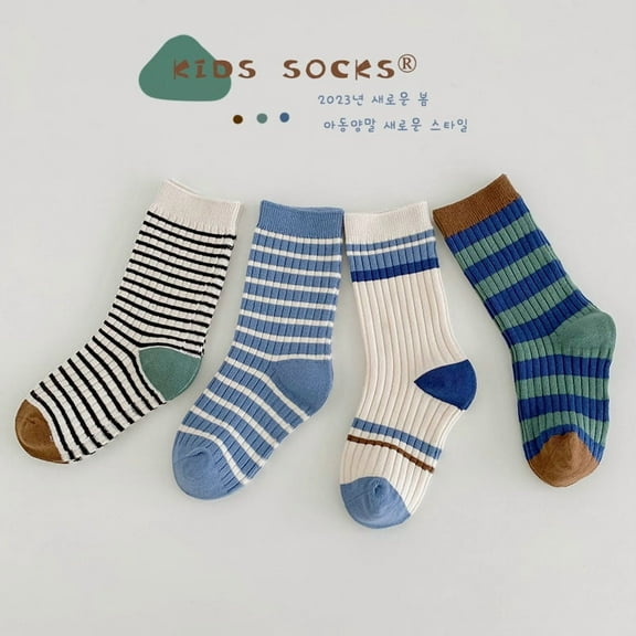 3-12Y Boys Socks Autumn Winter Cotton Socks Trendy Color Crew Socks Baby Calf Socks Seamless Girls' Socks 4 Pairs 4S-1534-B M (3-5 years old)